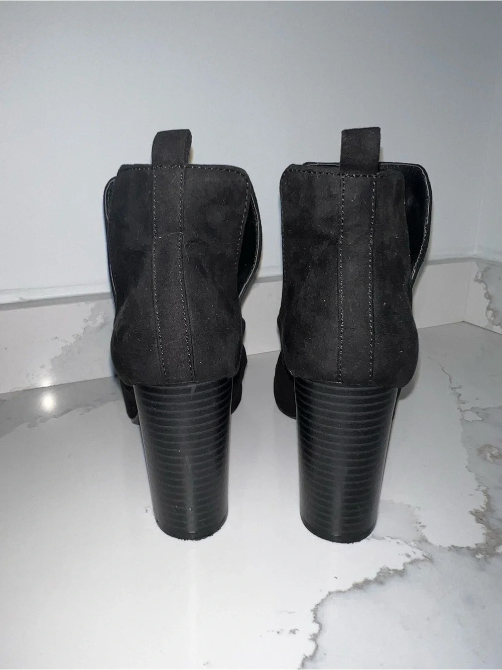 Women's Black Suede Open-Toe Block Heel Booties size 9